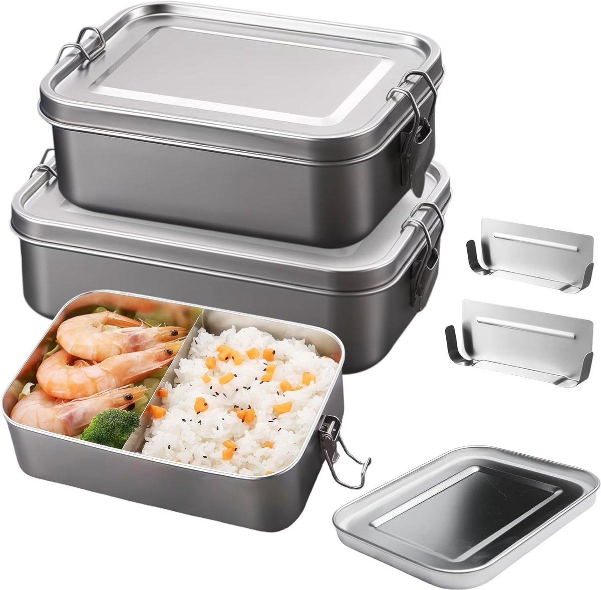 Thijox - Roestvrijstalen Broodtrommels 2 stuks, 850 ml + 1400 ml Lunchbox met Scheidingswand, Lekvrij, Vaatwasmachinebestendig, Voor Kinderen en Volwa