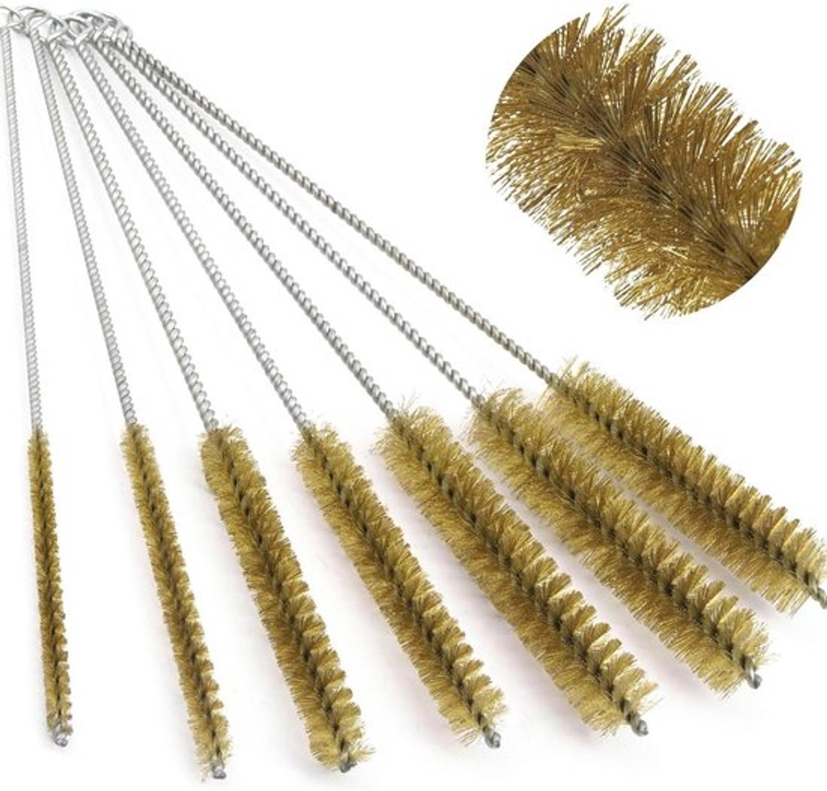 Messing buisreinigingsborstels voor reageerbuizen en boorgaten 7-delige set 6/8/10/12/15/20/22 mm.