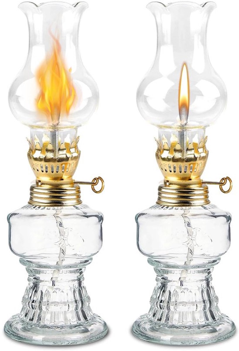 2 stuks glazen petroleum lampen voor binnenruimtes, glazen olielampen, vintage petroleum olielamp, petrolamp, klassieke petroleum lampen, olielampen voor woonkamer, eetkamer, tuin, noodgevallen