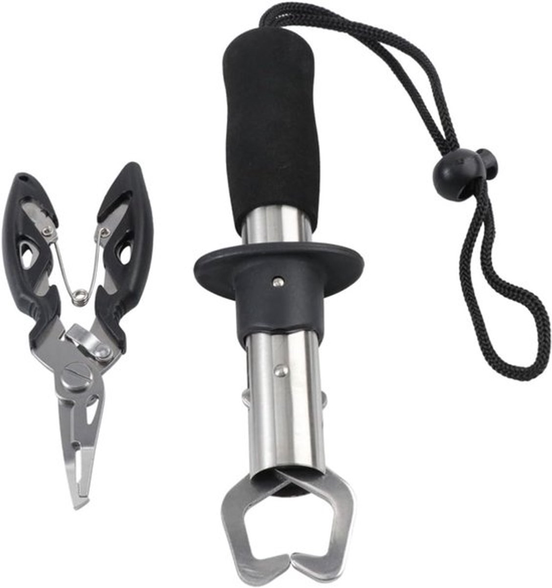 Vistuigjes - Aluminium Visgreep en Lure - tang Set - Duurzaam & Lichtgewicht - Kit met Lip Grip & Gebogen Neus Tang - 19 cm - Zwart