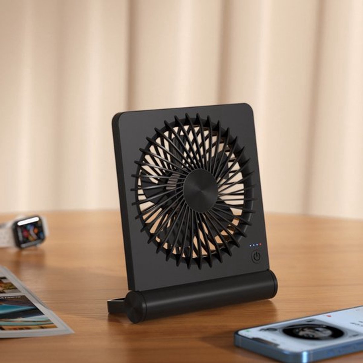 USB-ventilator, sterke wind, ultrastille kleine bureauventilator, 220° kantelbaar, opvouwbaar, 3 snelheden, verstelbare USB-C-voeding, persoonlijke ventilator met snoer voor thuis, kantoor, desktop, zwart