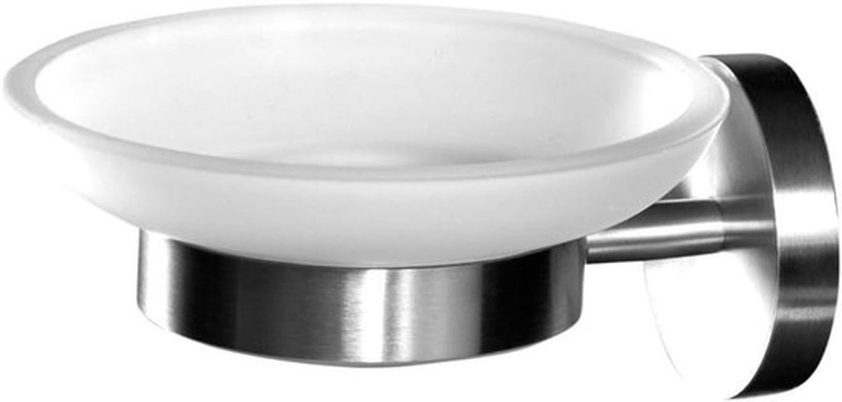Wandzeephouder - schaal van glas - zeepbakje voor toilet en badkamer (geborsteld roestvrij staal)