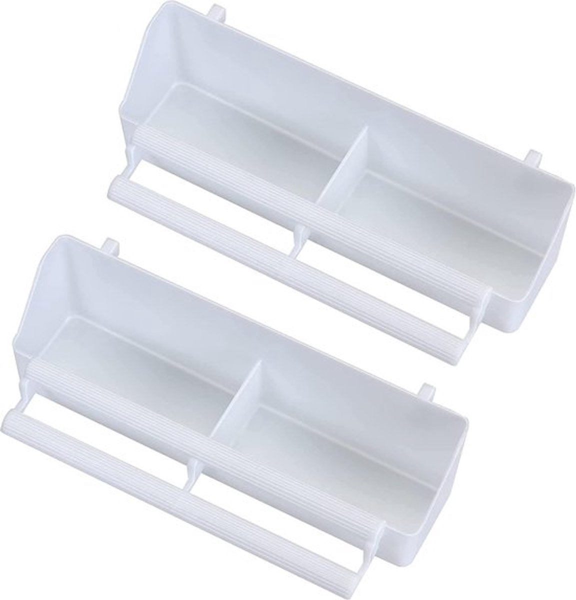 Grote verpakking van 2 voederbakken, vogelvoeder voor het ophangen van vogelvoerdispenser, waterbak, lange waterruimte, bekerhouder, voederbak, kooi-accessoires voor vogels, papegaaien, wit