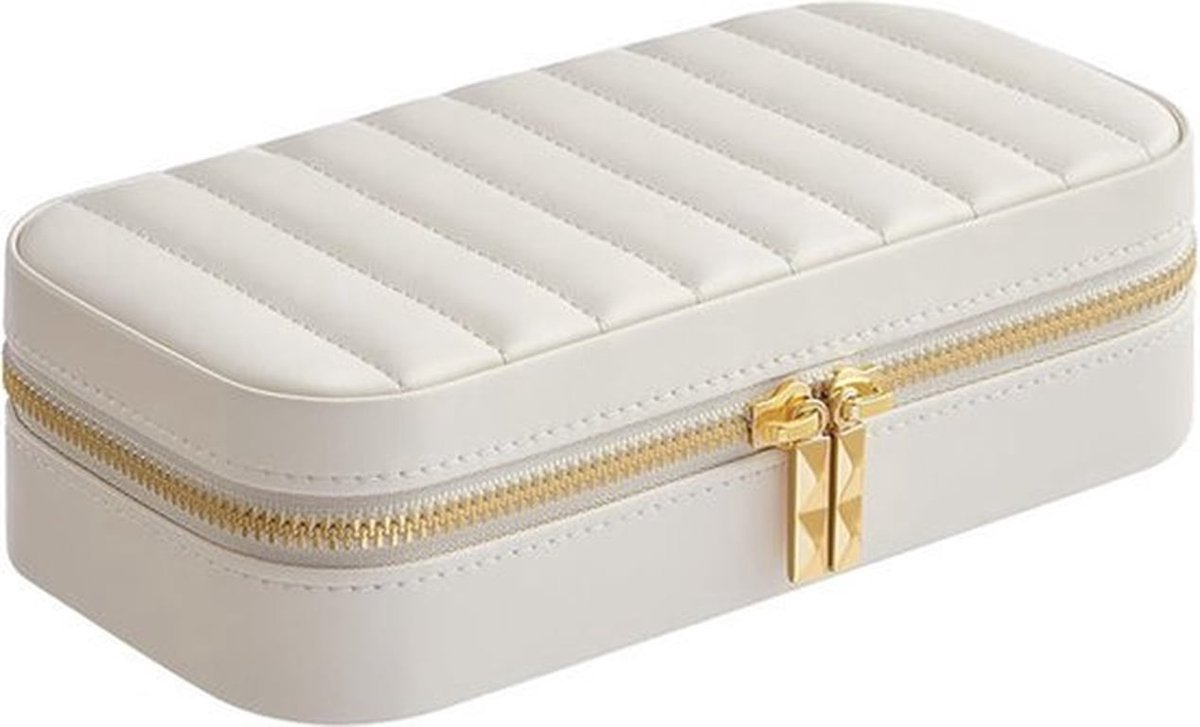 Sieradendoos - Juwelendoos - Sieradendozen - Sieraden Opbergers - Voor Ringen, Oorbellen, Kettingen, Oorbellen - Leer - Wit - 20.5*11.5*5.8cm - Sieraden Organiser - Sieradenrekje - Draagbare sieradendoos - Opbergdoos - Sieraden Organiser
