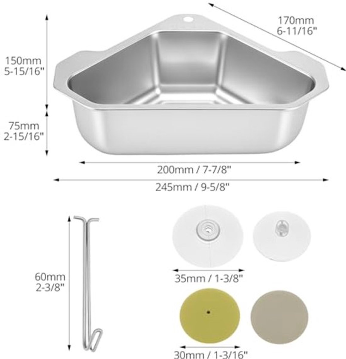 ® Driehoekige spoelbakfilter, roestvrijstalen gootsteenzeefmand, voor keukens