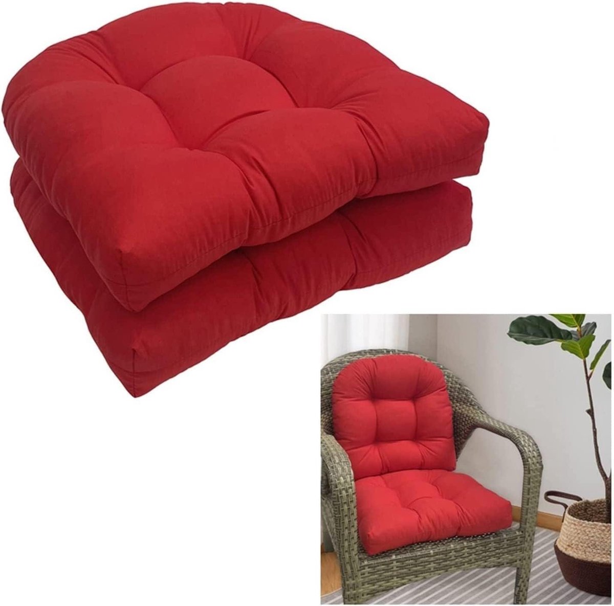 Stoelkussens Set - Buitenstoel Kussens - Comfortabel Zitten - Waterafstotend Gewatteerd - 48x48x12.7 cm - Rood