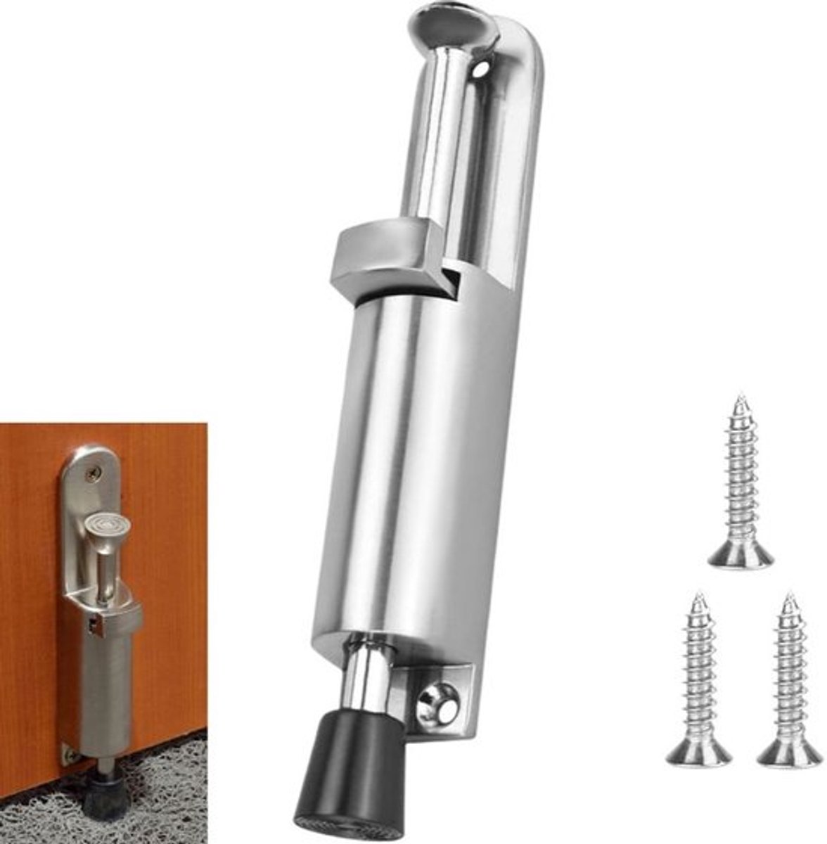 1 stuk - pedaalbediende vloerdeurstopper - Deurstopper - veerbelaste draagbare deurstopper - met schroeven - vvoor garagedeuren, balkondeuren, binnen- en buitengebruik - roestvrij staal - hoogwaardige zinklegering - 200×28mm
