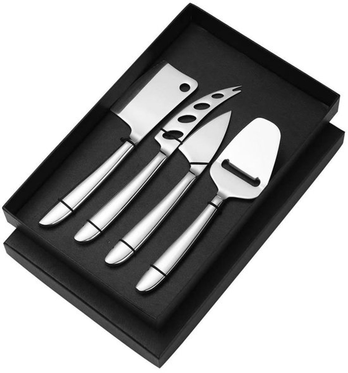 Kaasmesset van roestvrij staal (4-delig) - Multifunctioneel pizzames - Broodbakgereedschap - Botermes - Cadeau - Zilver