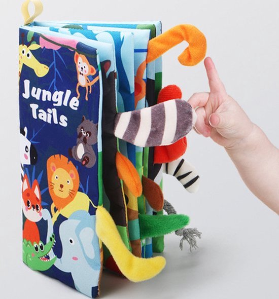 Pluchen speelgoed babyboek, tastbaar kreukelboek voor baby's, peuters en kleuters, interactief speelgoed voor de vroege ontwikkeling van jongens en meisjes en speelgoed voor kinderwagens (Ranch Animal Tails) van Merkloos — afbeelding 2