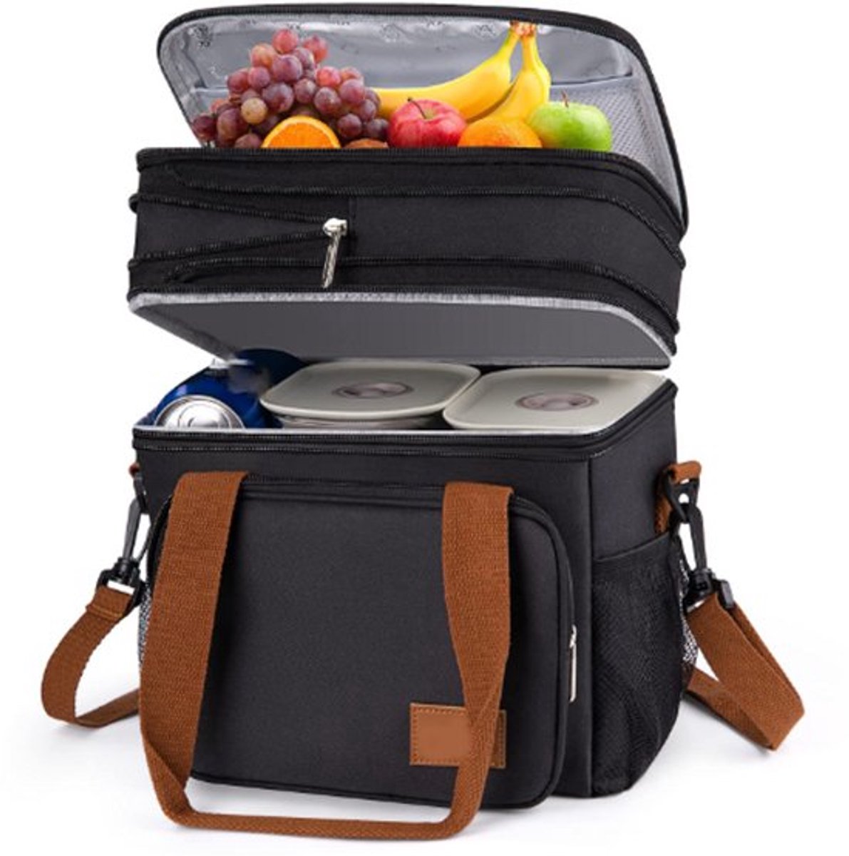 Uitbreidbare, geïsoleerde lunchtas van 17 liter, unisex, lekvrij en geschikt voor de vriezer, dubbellaags ontwerp, met verstelbare schouderband en zijvakken, geschikt voor werk, kamperen, picknicks, strand en andere gelegenheden.