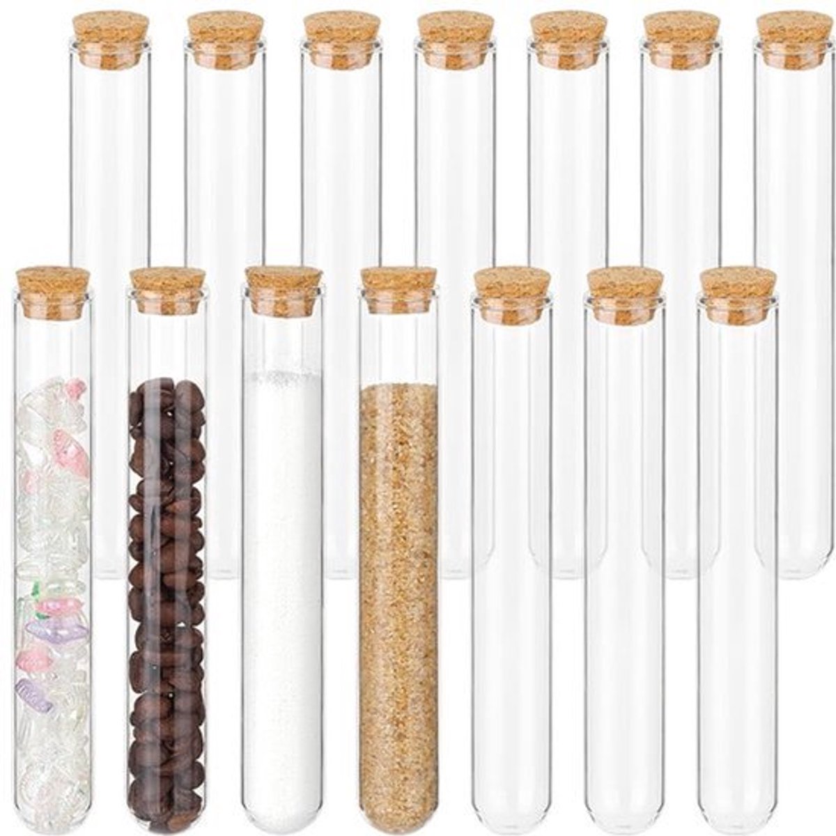Glazen Buizen 60 ml met Kurksluiting - 155,5 x 22 mm - Voor Vloeistoffen en Decoratie - 15 Stuks