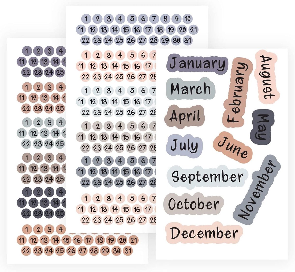 Thijox - Ronde Datumstickers voor 12 Maanden, Decoratieve Maandplanner Stickers met Cijfers voor Dagboek, Planning en Organisatie, Multifunctioneel en