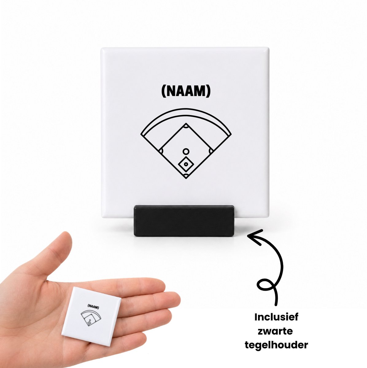 Hacebo Honkbal met eigen naam tegeltje met tegelhouder - Honkbal - Honkballer - tegeltjes met tekst - Sport - spreuktegels - 4.8x4.8 CM Wit