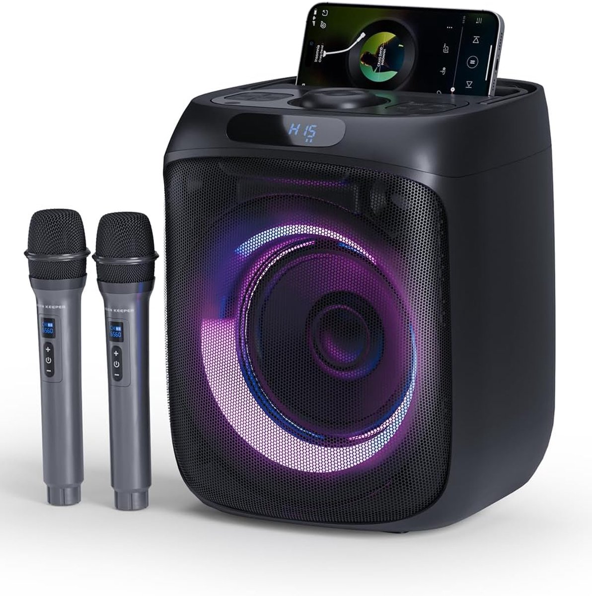 SnelShoppen - Bluetooth Karaoke Machine 400W - Draadloze Microfoons - LED Party Lights - TWS, AUX, FM, Opnamefunctie - Draagbare Speaker voor Feesten,
