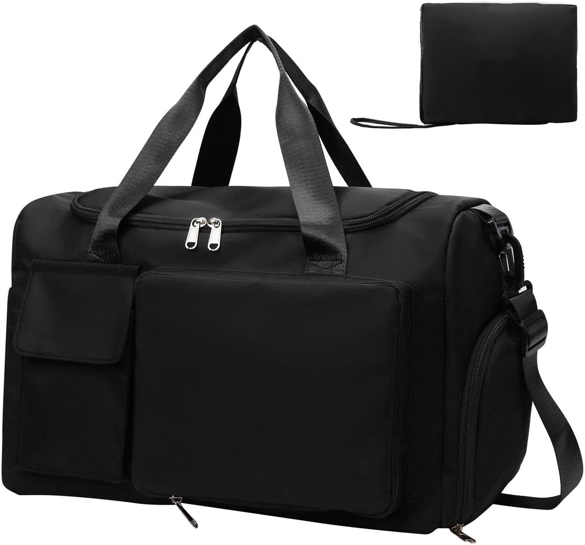 SnelShoppen - Travel Bag Sport Gym met Schoencompartiment Waterdicht voor Mannen en Vrouwen - Reis Sport Fitness Tas Zwart - Vouwbaar Oxford Stof