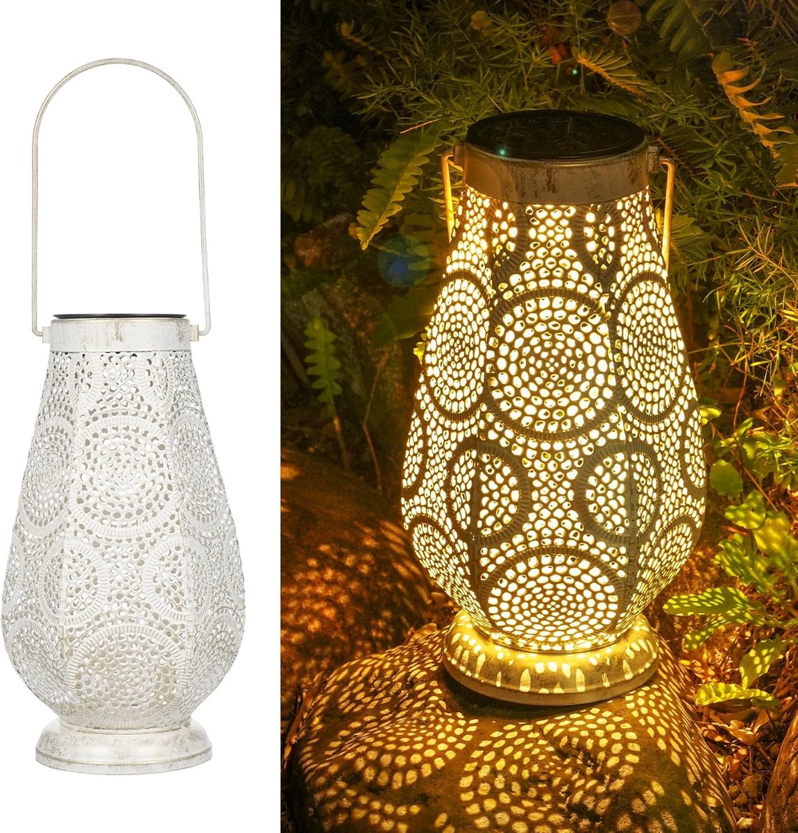 SnelShoppen - LED Solar Light Outdoor - Grote Hanglamp voor Tuin - Metalen Solar Lampen - Energiezuinig voor Feesten, Camping, Tuinverlichting