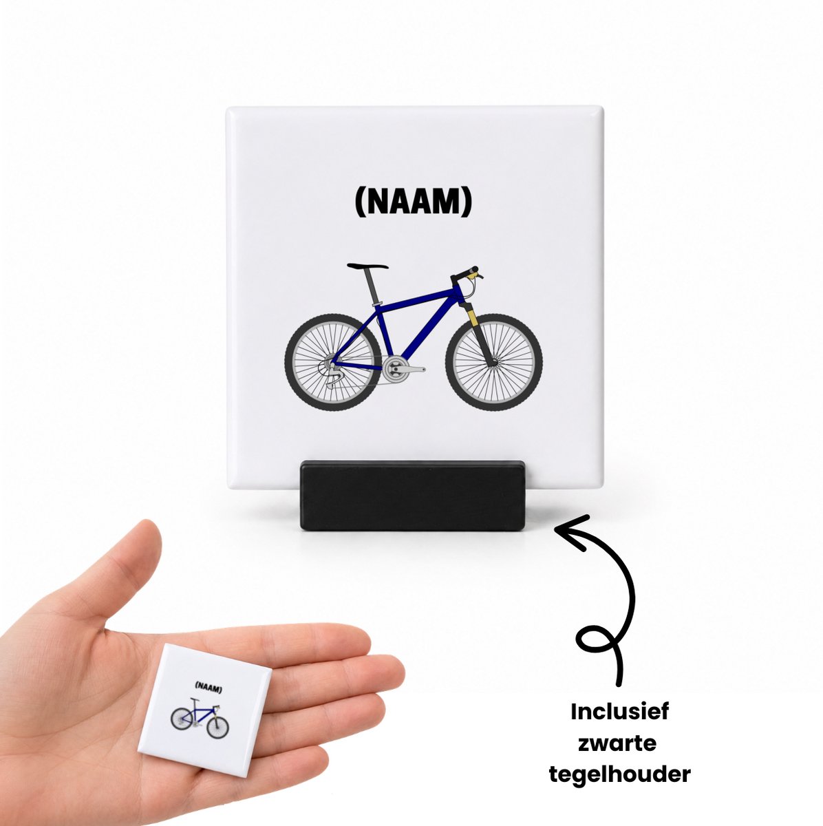 Hacebo Mountainbike met eigen naam tegeltje met tegelhouder - Sport - Mountainbiker - tegeltjes met tekst - Sport - spreuktegels - 4.8x4.8 CM Wit