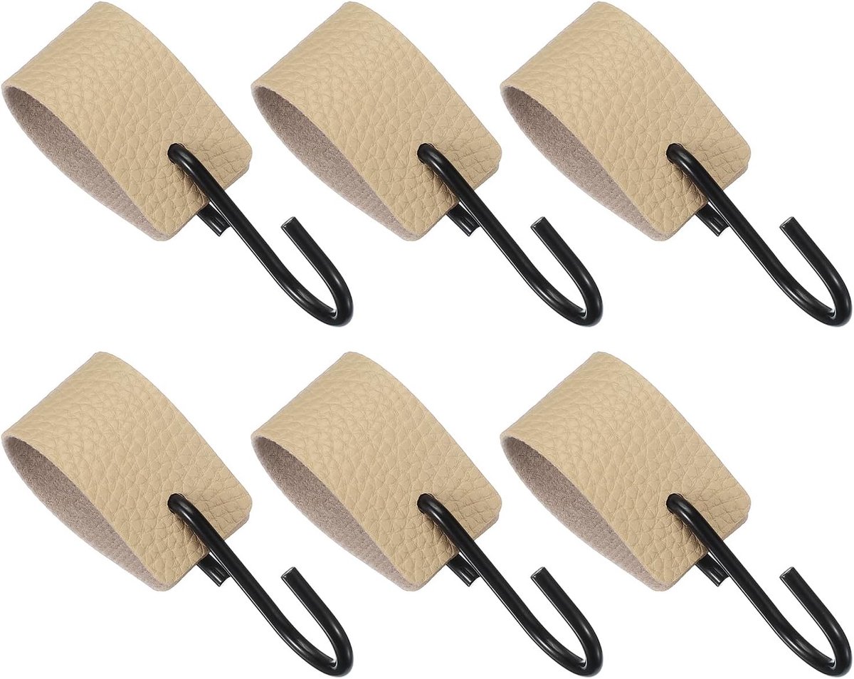 SnelShoppen - 6 Stuks PU Leren S Haakjes, Multifunctionele S Vormige Haken voor Ophangen van Jassen, Handdoeken, Camping, Keuken, Badkamer, Beige