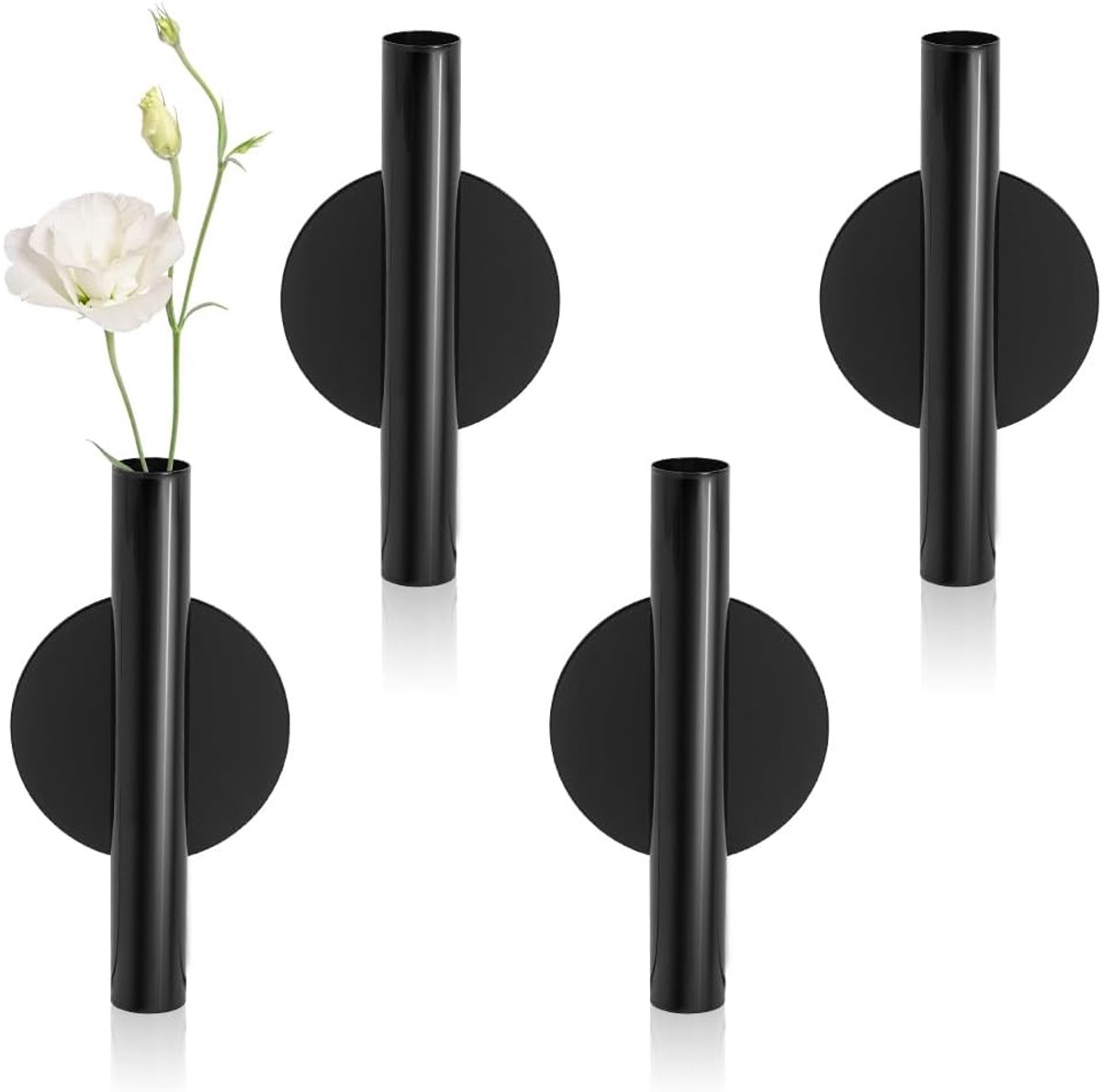 SnelShoppen - 4 Stuks Wandvaas Metal Wanddecoratie Houder Voor Drogen en Kunstbloemen, Zelfklevend Zwart, 12x6x1.8cm, Perfect Voor Thuis en Kantoor