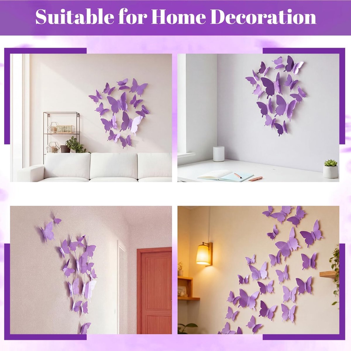 SnelShoppen - 24 Stuks 3D Vlinder Wandstickers - Meisjeskamer Decoratie - Verwijderbare Muurstickers - Paarse Spiegels - Baby- en Slaapkamer Versierin