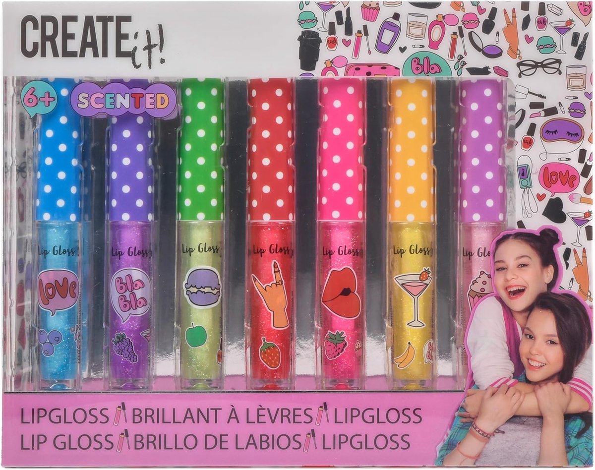 SnelShoppen - Create_It 84144 Lipgloss Glitter Geurend - 7-Piece Set voor Kinderen - Leeftijd 72+ Maanden - Perfect voor Feestjes en Creatieve Activit