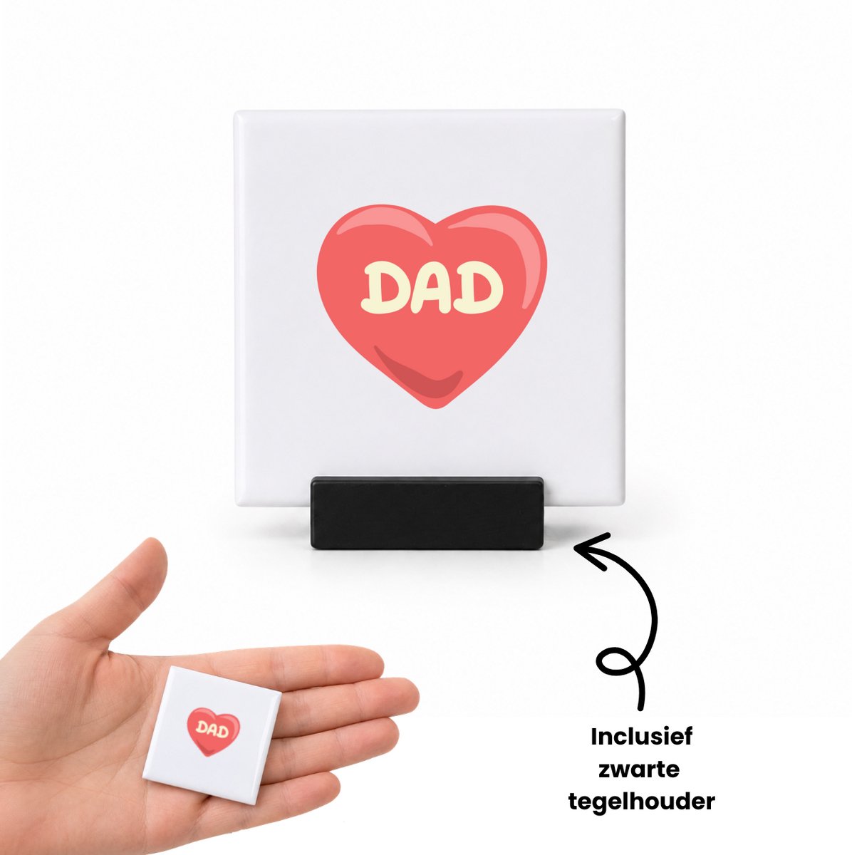 Hacebo dad tegeltje met tegelhouder - Vader - papa - tegeltjes met tekst - Vaderdag - cadeau - verjaardag - kado - spreuktegels - 4.8x4.8 CM Wit