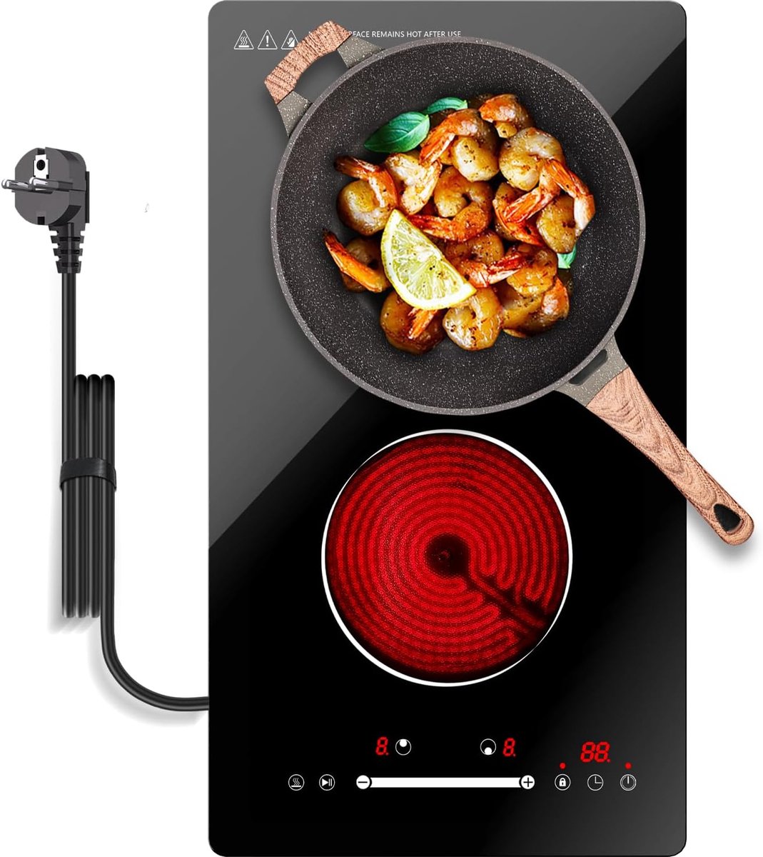 SnelShoppen - Double Electric Hob 3000W met 2 Kookzones (1200W & 1800W), Touch Control, Timer, Kinderslot, Ideaal voor Kleine Keukens, Motorhome, Vrij