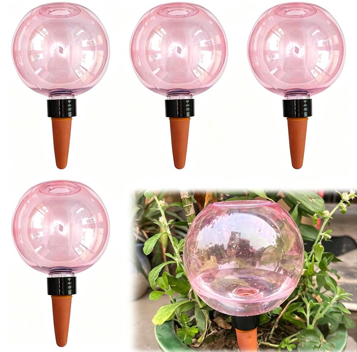 SnelShoppen - Zelfbewaterende Bewateringsballen 500 ml - Grote Irrigatieballen voor Planten - Roze - 4 Stuks - Perfect voor Kamerplanten, Balkon en Tu