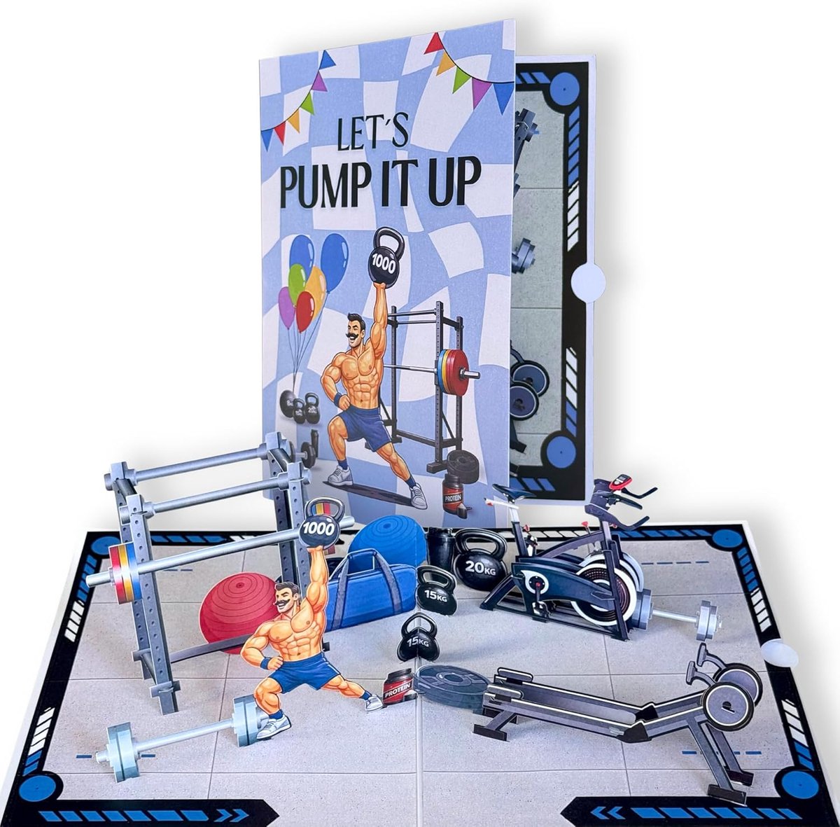 SnelShoppen - PAPERWONDER 3D pop-up kaart fitnessstudio, unieke cadeaukaart voor verjaardagen en speciale gelegenheden, perfect voor sporters en fitne