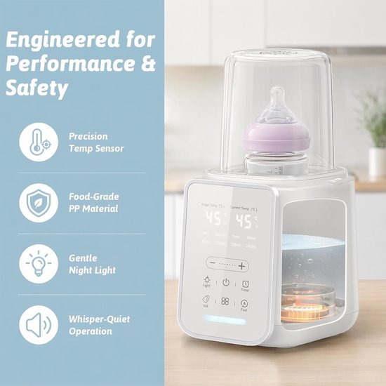 SnelShoppen - Babyflessenwarmer 8-in-1, Flessen- en Babyvoedingwarmer, Snel Warming, Ontdooien, Warm Houden, Steriliseren, Nachtlampje, Timer, Voor Mo van Snelshoppen — afbeelding 2