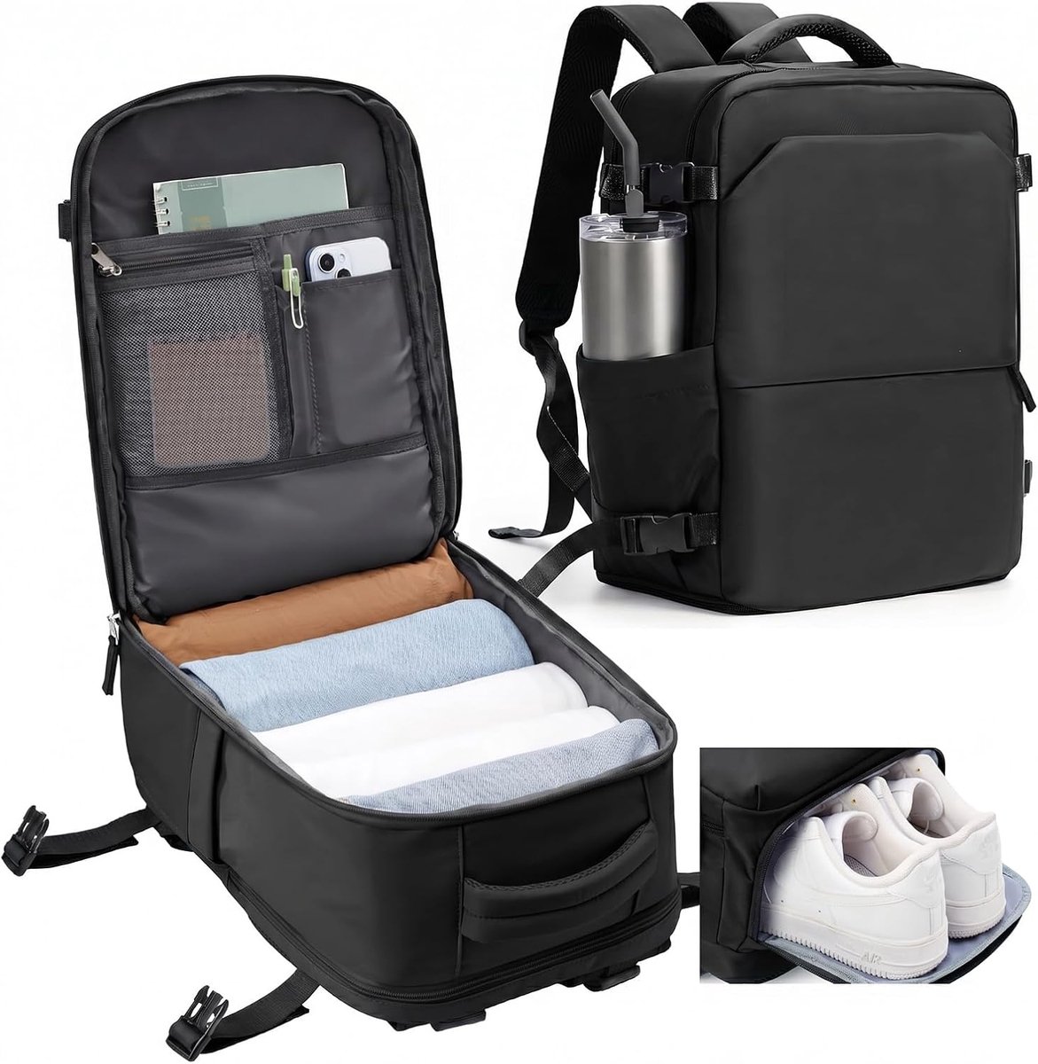 SnelShoppen - Ryanair Backpack Cabin Luggage 40x30x20 - Casual Reisrugzak met Laptopcompartimenten, Scheiding voor Schoenen, Veel Compartimenten voor