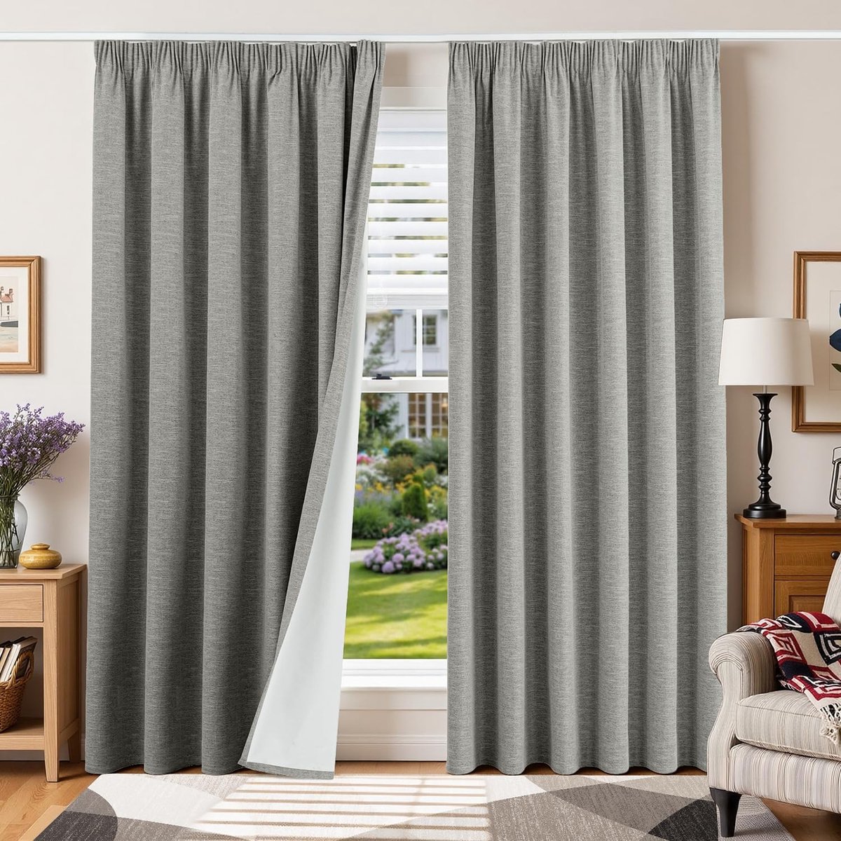 SnelShoppen - 100% Blackout Gordijnen met Ruffle Tape, Thermisch Isolerend, Set van 2 200x245cm, Linnen, Lichtgrijs voor Slaapkamer, Woonkamer, Thuis