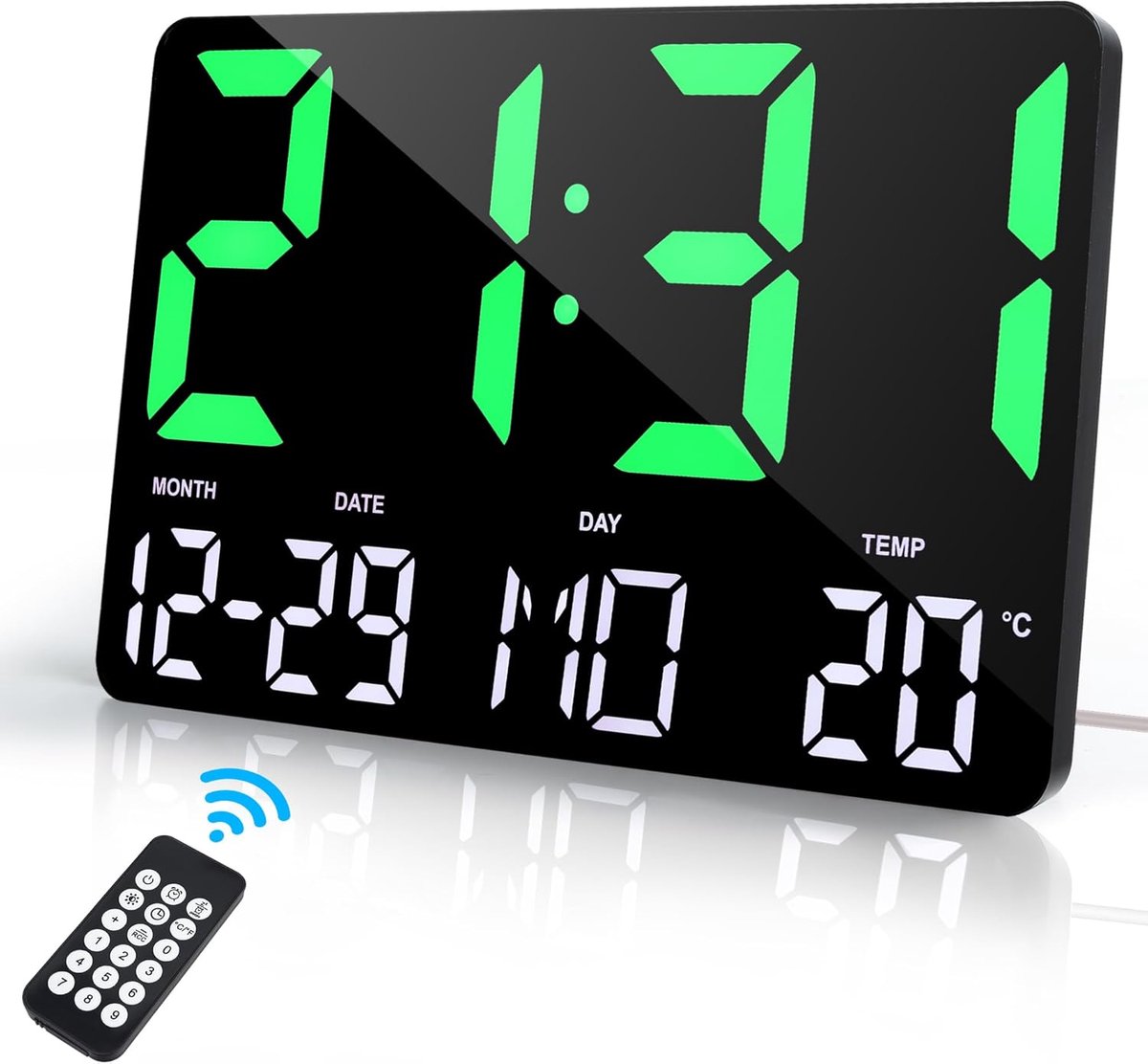 SnelShoppen - 12" Digitale Wandklok Tafelklok LED Groot Display, Stil Digitale Klok met Afstandsbediening, Grote Cijfers, Datum, Temperatuur, Alarmklo