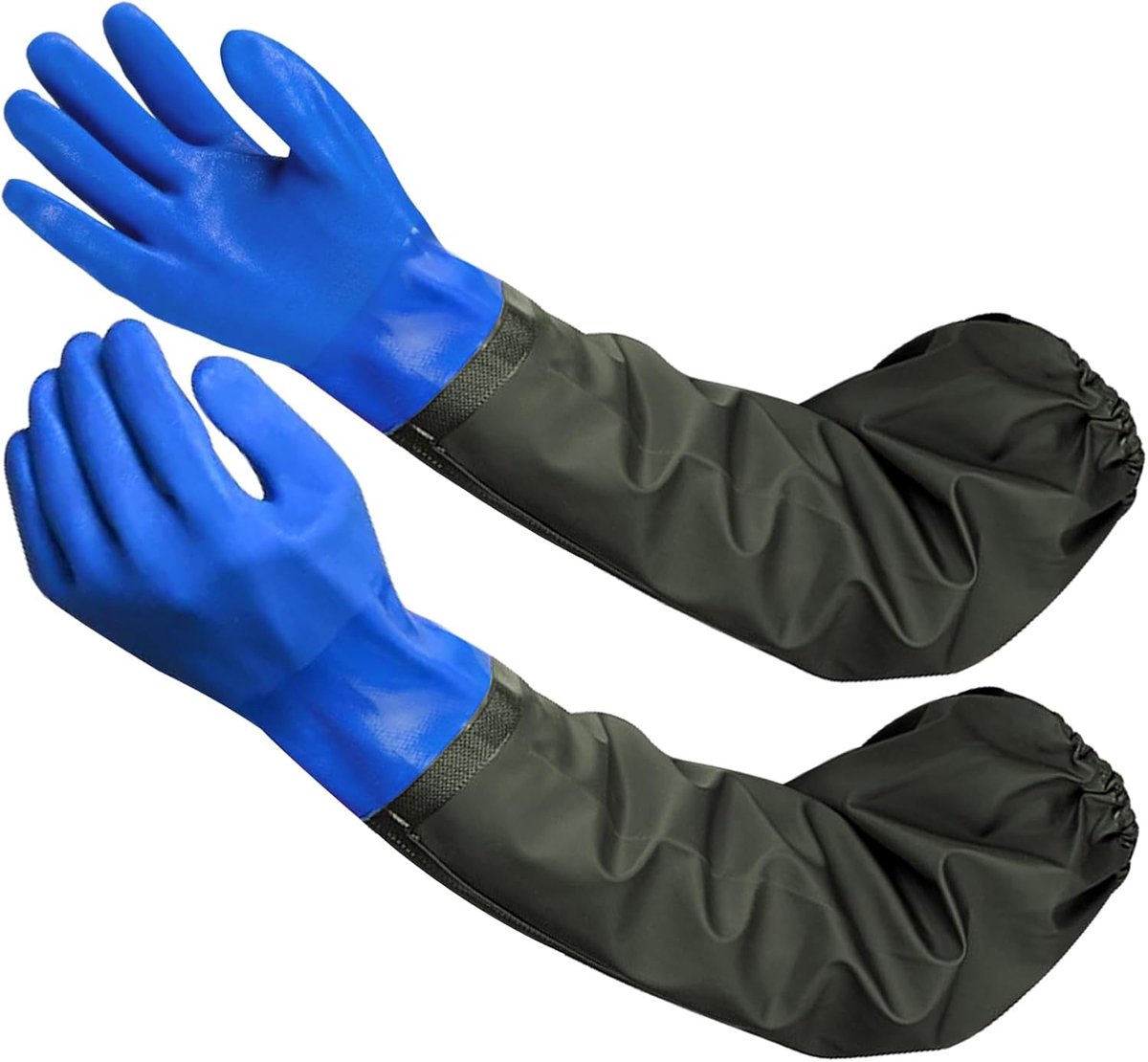 SnelShoppen - 70cm Lange Waterdichte Rubber Handschoenen, Herbruikbare PU Vijverhandschoenen voor Mannen en Vrouwen, Blauw, Perfect voor Aquarium en T