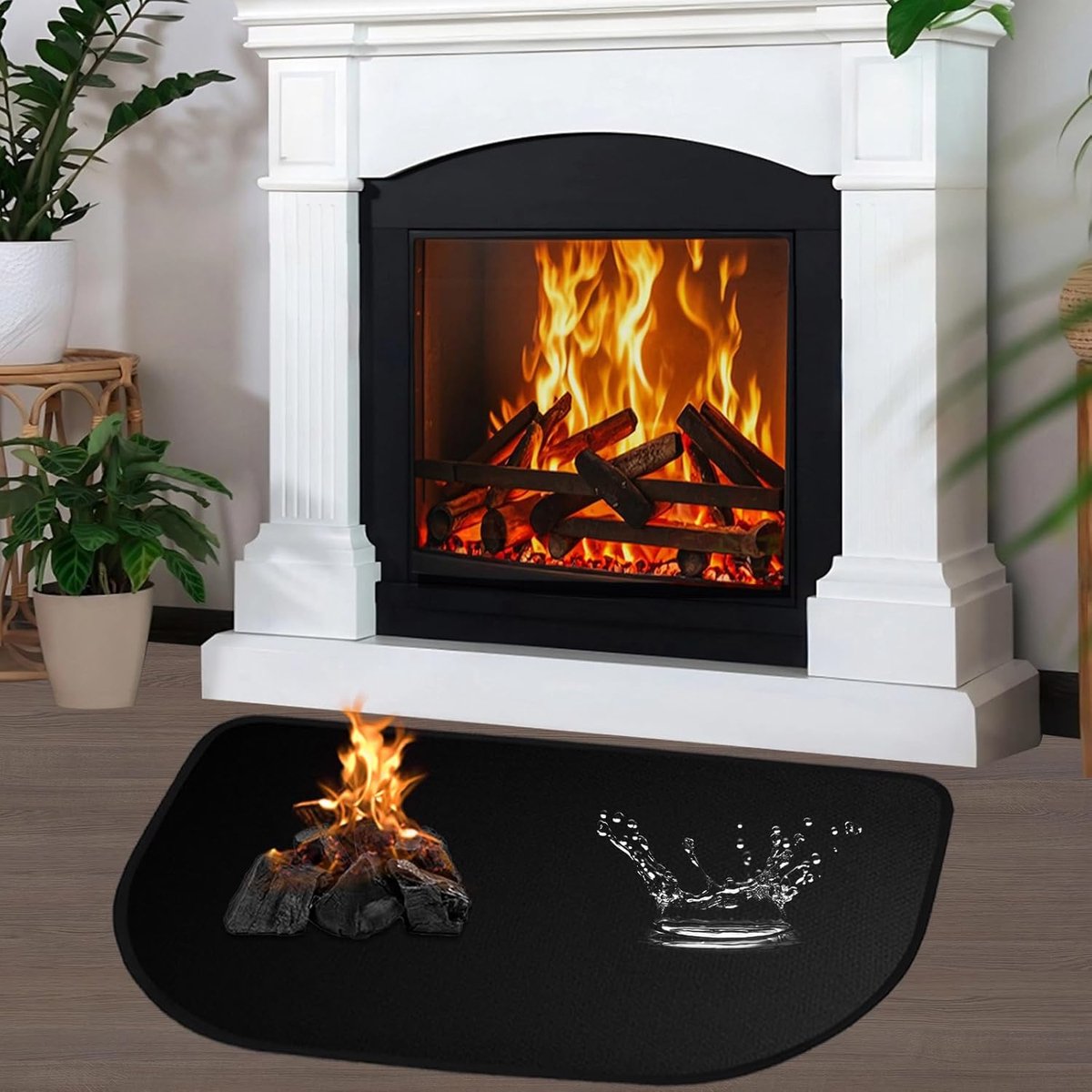 SnelShoppen - Vuurvasmat voor Haard 80 x 50 cm, Vloerbescherming, Brandwerend, Haardmatten voor Bescherming tegen Vonken, Zwart