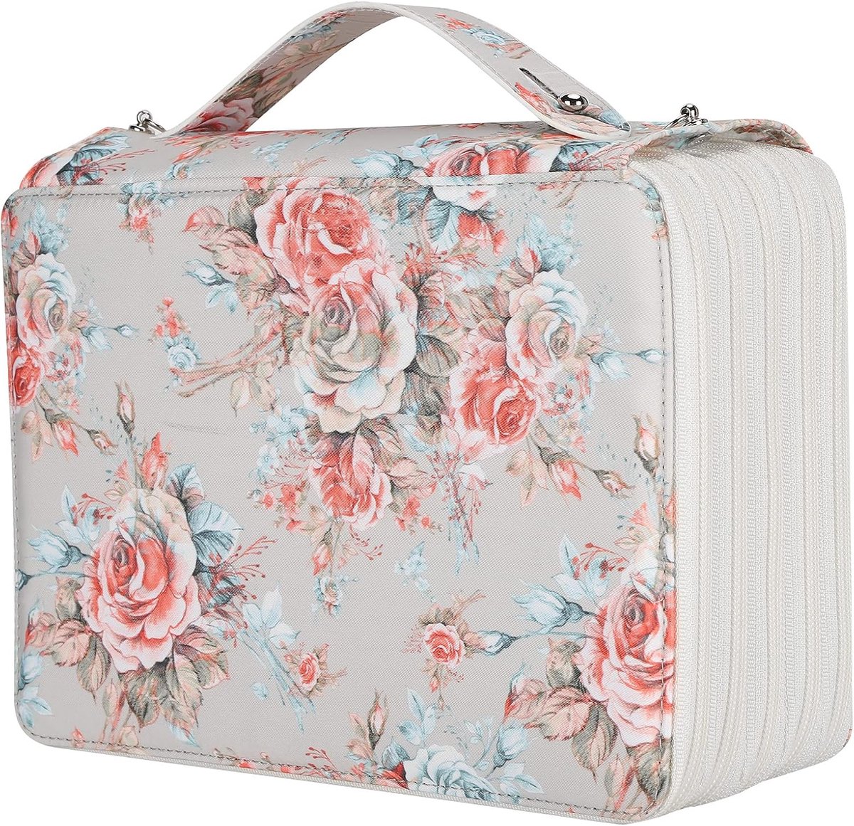 SnelShoppen - 250 Slots Kleurpotloodetui met Ritssluiting - Grote Opbergtas voor Potloden, Pennen, Waterverf, Markers - PU Roze Gedrukt Pen Organizer