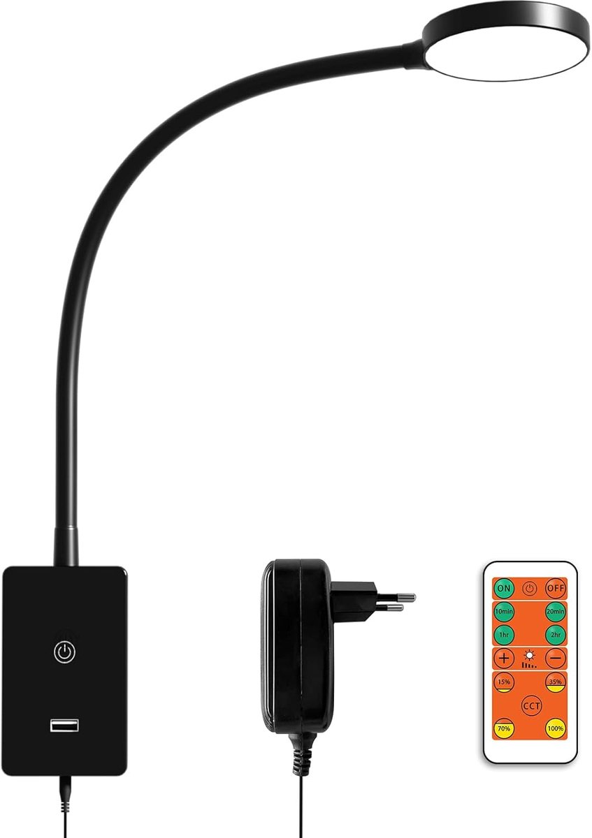 SnelShoppen - Flexibele LED Wandlamp voor Slaapkamer met Afstandsbediening, 3 Kleuren, USB Uitgang, Timer Functie, 120° Verlichtingshoek, Ruimtebespar