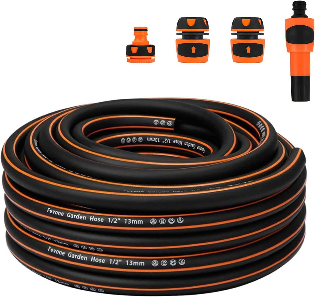 SnelShoppen - Tuinslang 20 m 1/2 inch (13 mm) Hybird Polymeer, Flexibel en Robuust, Draagbaar, Hoogbelastbaar, Zwart/Oranje, Voor Tuin en Buitengebrui