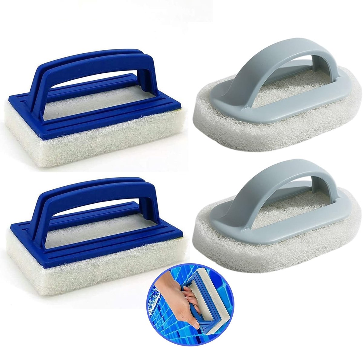 SnelShoppen - 4 Stuks Zwembad Sponsborstels - Handborstels voor Zwembad, Badkuip en Wandreiniging - Ergonomische Handgreep - Blauw