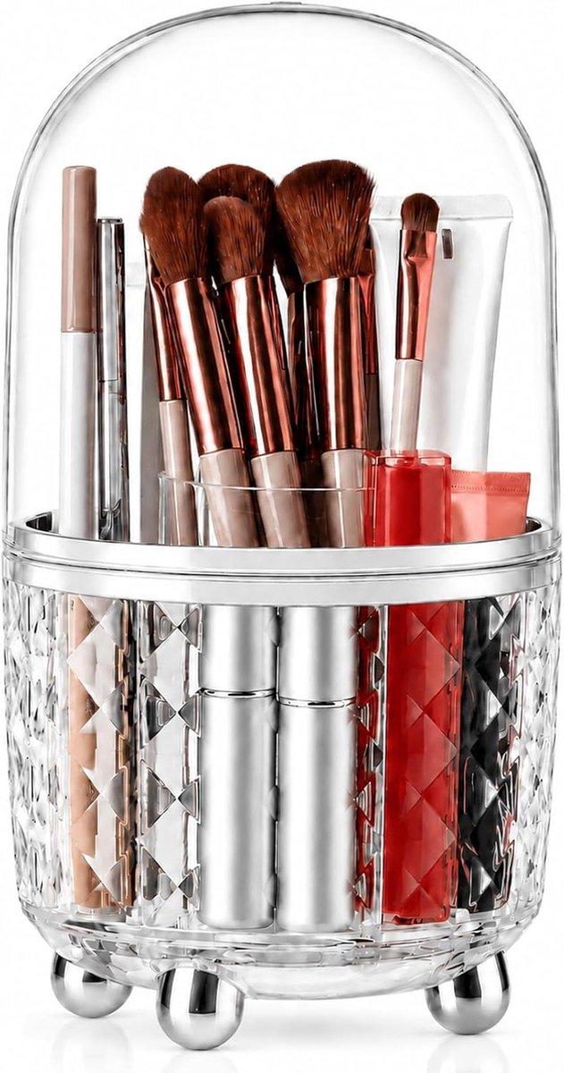 SnelShoppen - Makeup Cosmetic Organizer met 360 Graden Rotatie, Transparant en Stofdicht Make-up Penseelhouder met Deksel voor Badkamer en Make-up Taf