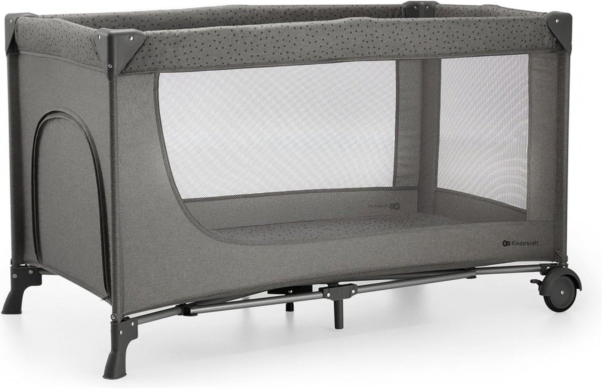 SnelShoppen - Kinder Reisbed JOY 2 - 2-in-1 Kinderbed voor Thuis en Reizen - Moderne Grijze Reiswieg met Wielen - Compact en Makkelijk Schoon te Maken