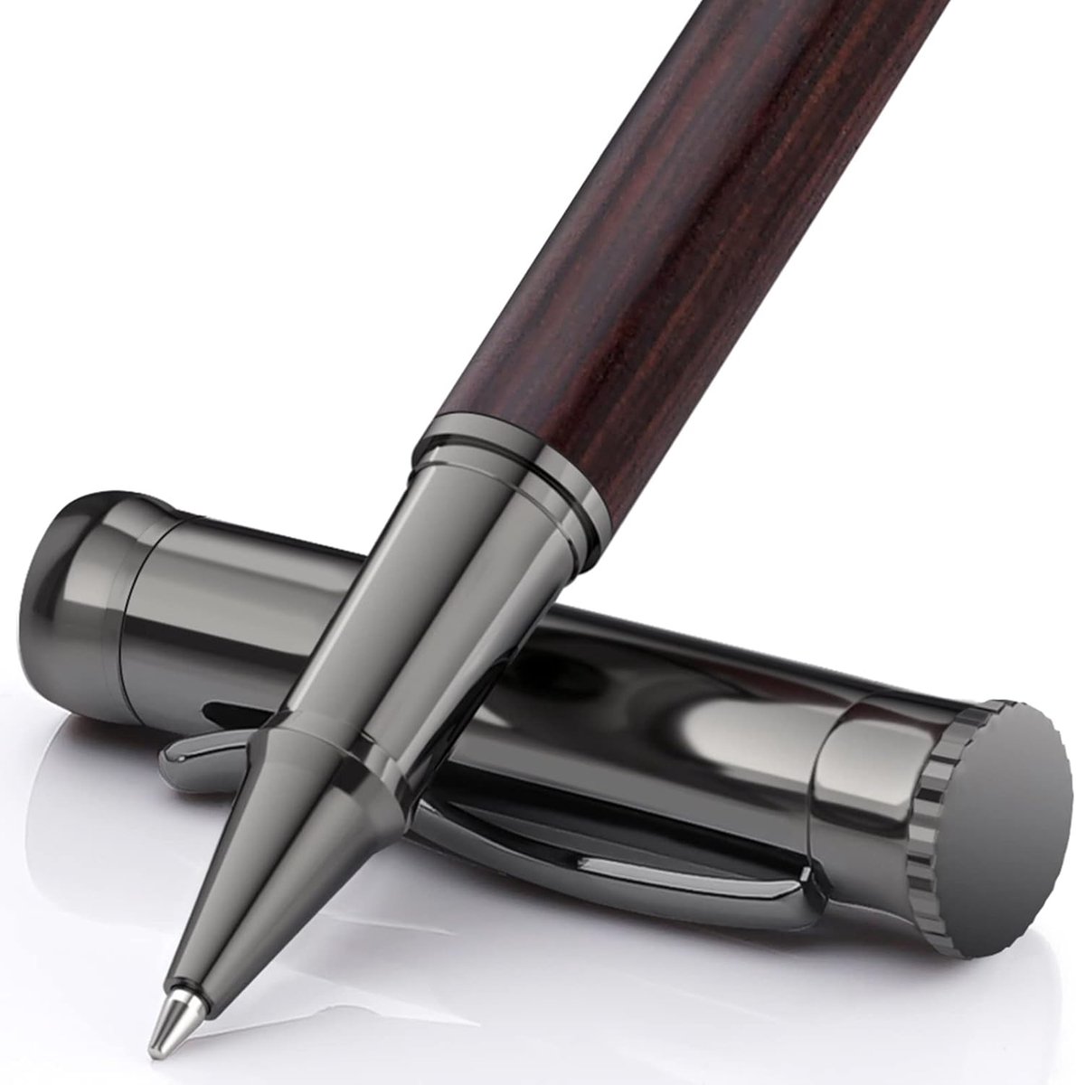 SnelShoppen - Rollerball Pen Set van Hout met 2 Extra Inktvullingen (Zwart & Blauw) - Luxe Schrijfpennen voor Professioneel Gebruik - Mooi Kantoor Cad