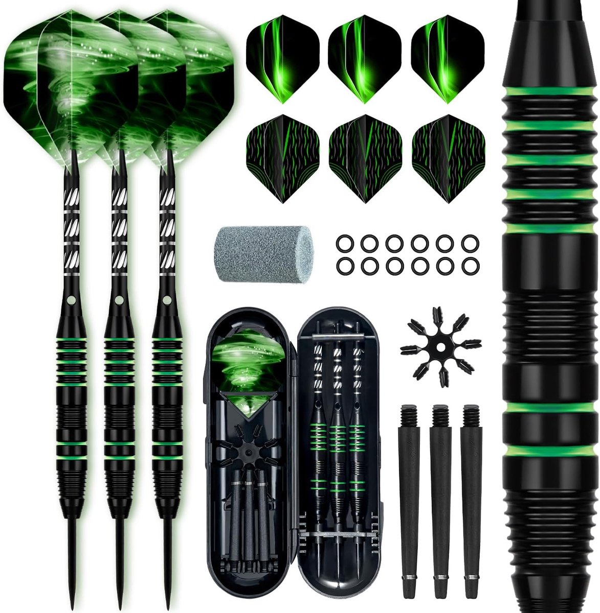 SnelShoppen - Professionele Darts Set 22g - 3 Pack Stalen Tip Darts met 9 Dart Flights, Aluminium Shafts, Reserve Shafts, Dartslijper, O-ringen en Dar