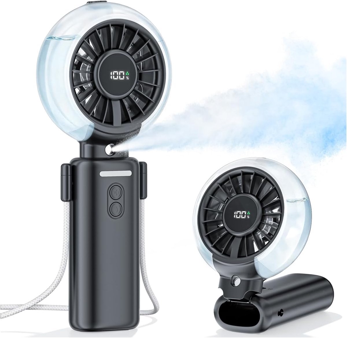 SnelShoppen - Mini Ventilator met Luchtbevochtiger Draagbaar - 100 Snelheden USB Oplaadbare Ventilator 6000mAh 3-in-1 Handheld Koelventilator met LED