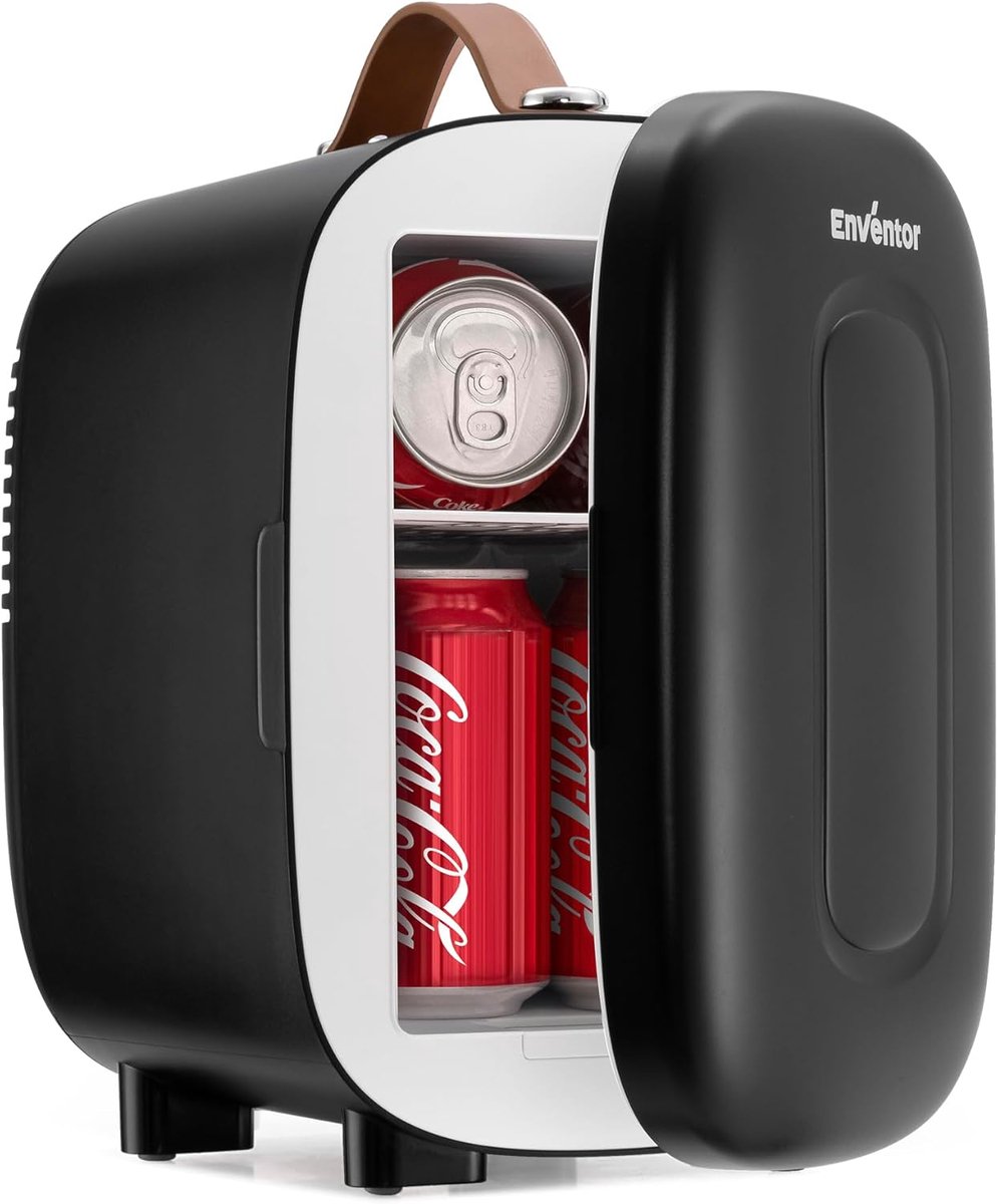 SnelShoppen - Mini-koelkast 4L/6 blikjes Draagbare Koeler Verwarming AC + 12V DC - Kleine Koelkast voor Slaapkamer, Auto, Huidverzorging, Fruitdrank,
