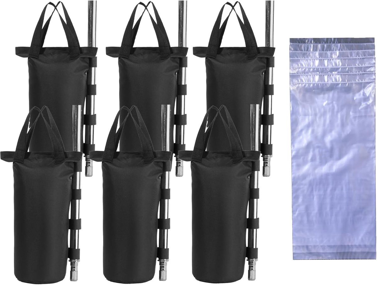 SnelShoppen - Canopy Gewichtzakken Set met Wateropbergzakken voor Tuinhuisje, Tent, Partytent, Carport - 6 Zandzakken en 6 Waterzakken - Zwart - Voor
