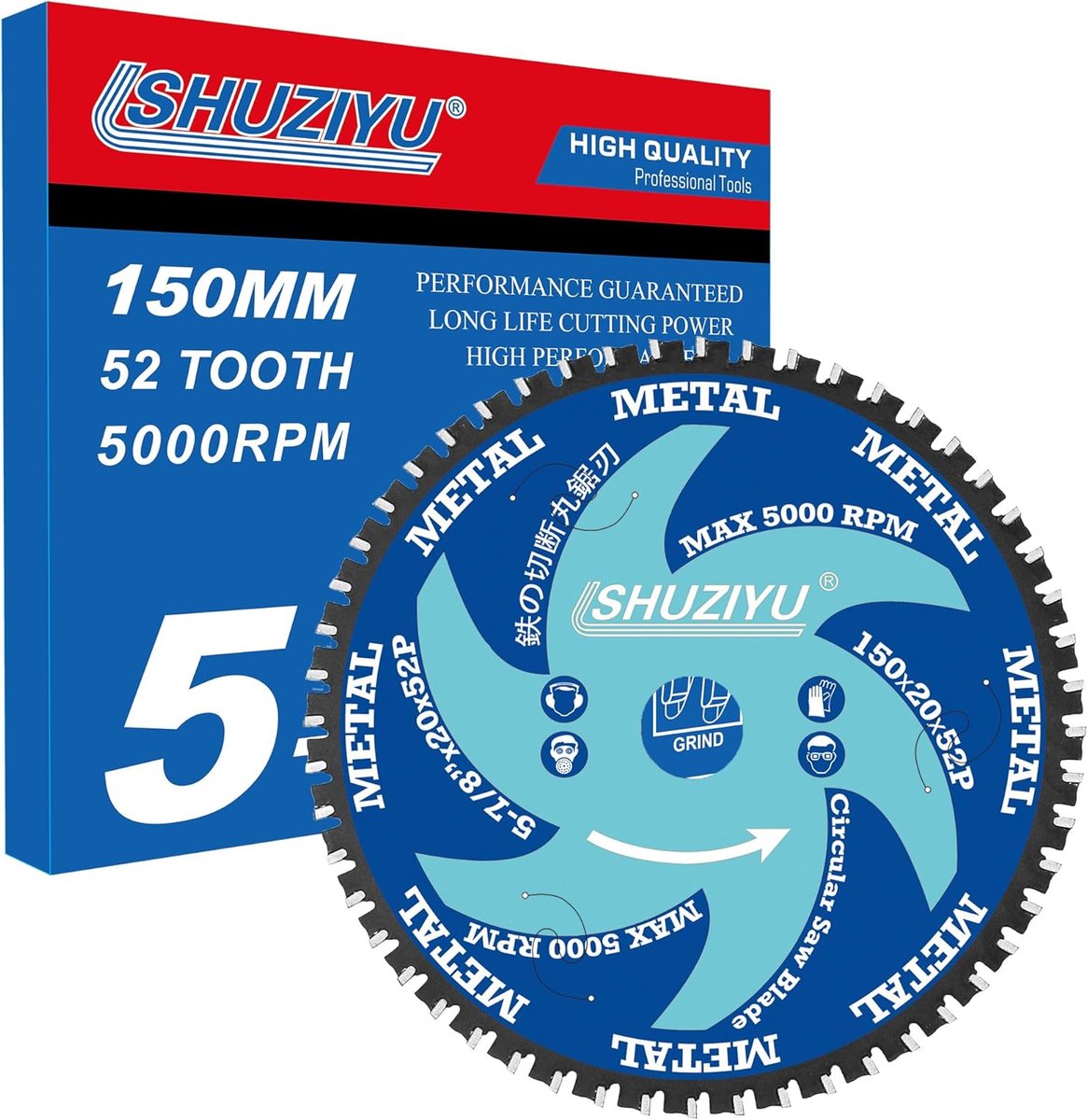 SnelShoppen - 150 mm Cirkelzaagblad 52T voor Metaalbewerking - Draadloze Zaag, Ultradunne Kerf, MTCG Tandontwerp, Compatibel met Staal en Ijzer - Voor