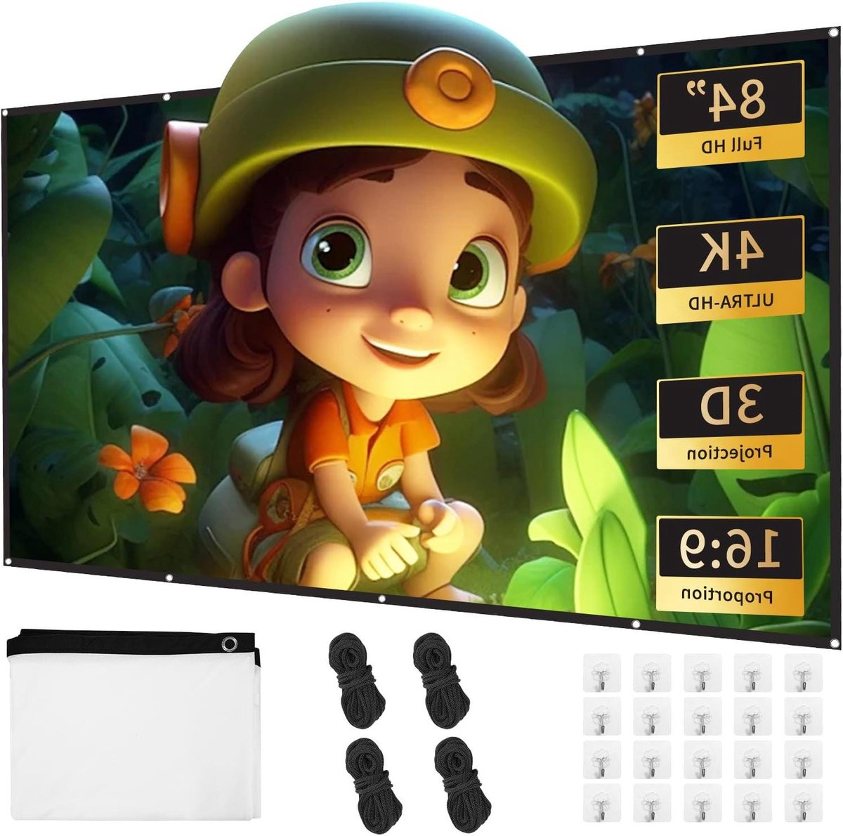 Projectiescherm - Opvouwbaar doek - Thuisbioscoop creëren - Eenvoudig op te hangen - 84 inch - Wit