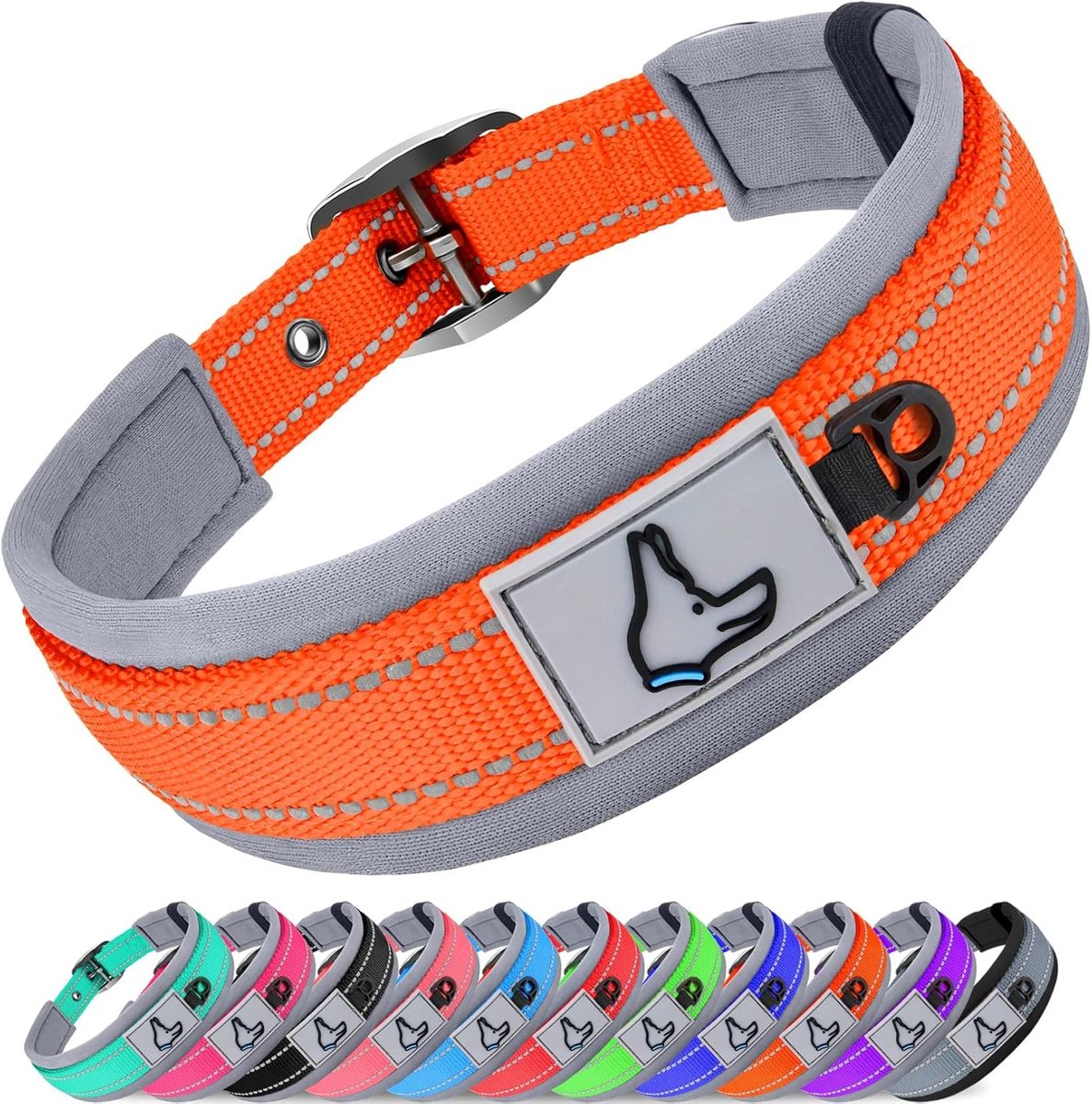 SnelShoppen - Hondenhalsband voor Middelgrote Honden - Verstelbare Neopreen Gevoerde Reflecterende Brede Halsband - Duurzaam Nylon met Metalen Riemges