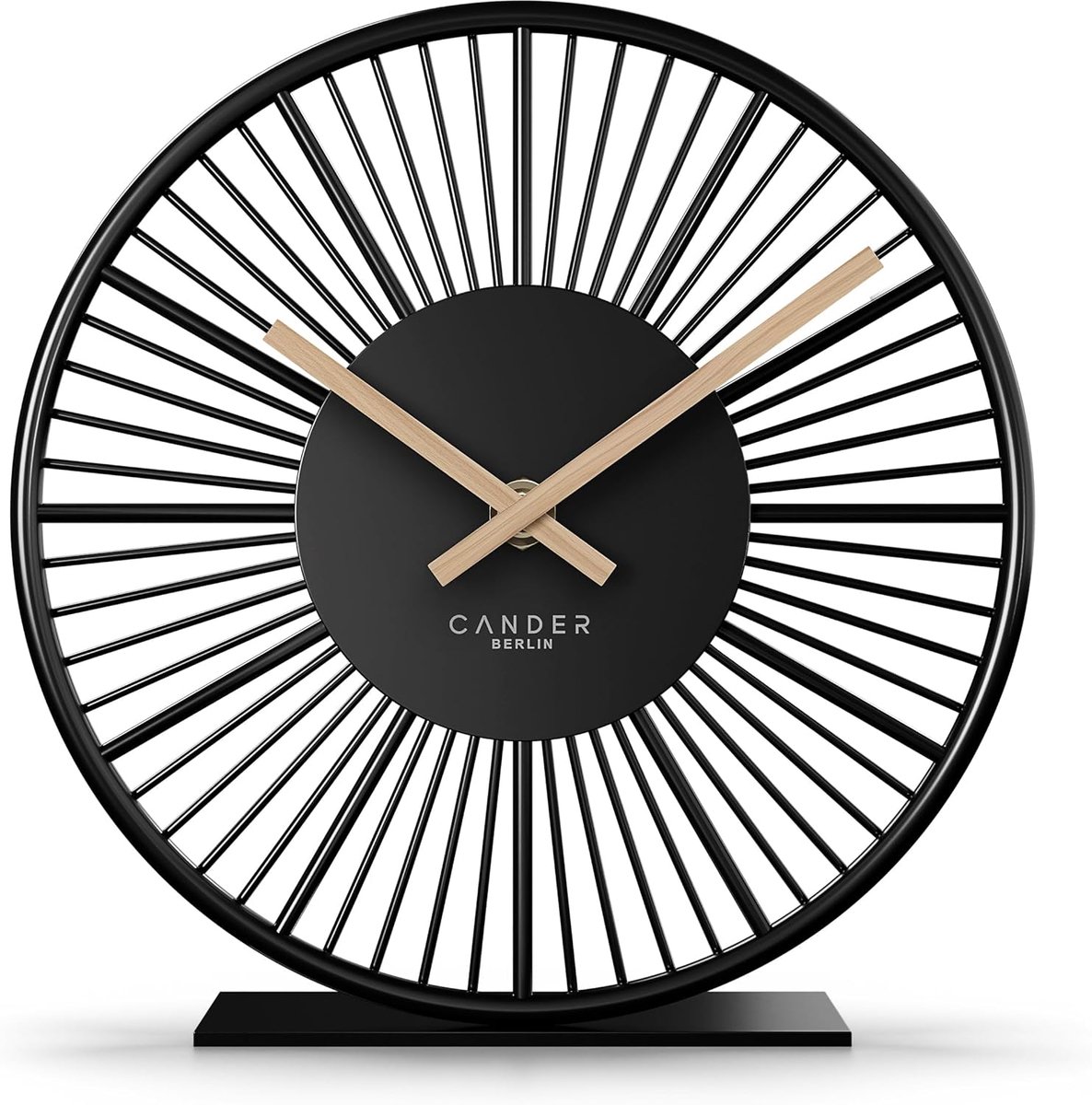 SnelShoppen - Tafelklok Geruisloos 18 cm - Zwart Modern Metalen Houten Wijzers - Vintage Wandklok voor Woonkamer Keuken Bureau Nachtkastje